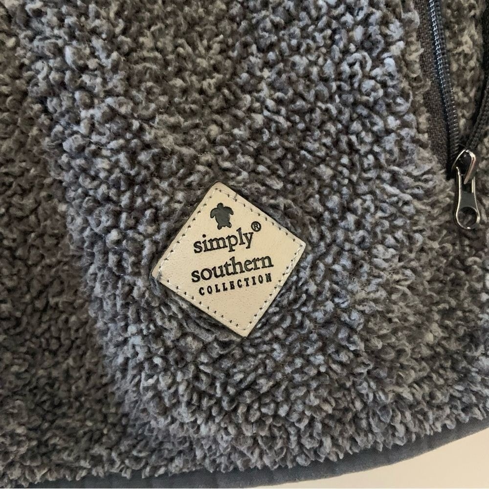 SIMPLY SOUTHERN Asymmetrical Snap Up Sherpa Fleece Pullover Gray Women's Medium - Picture 7 of 14